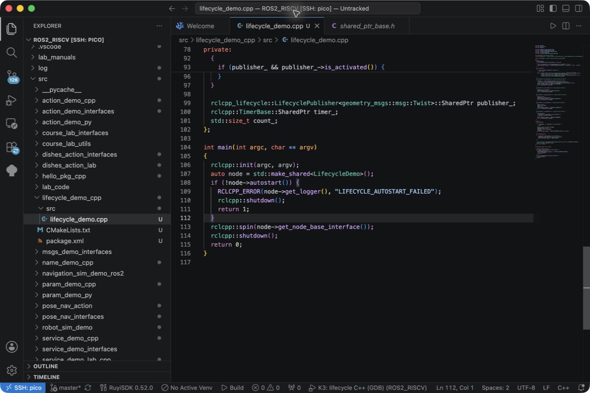 C++ main 创建生命周期节点，检查自动启动结果并进入 rclcpp::spin。